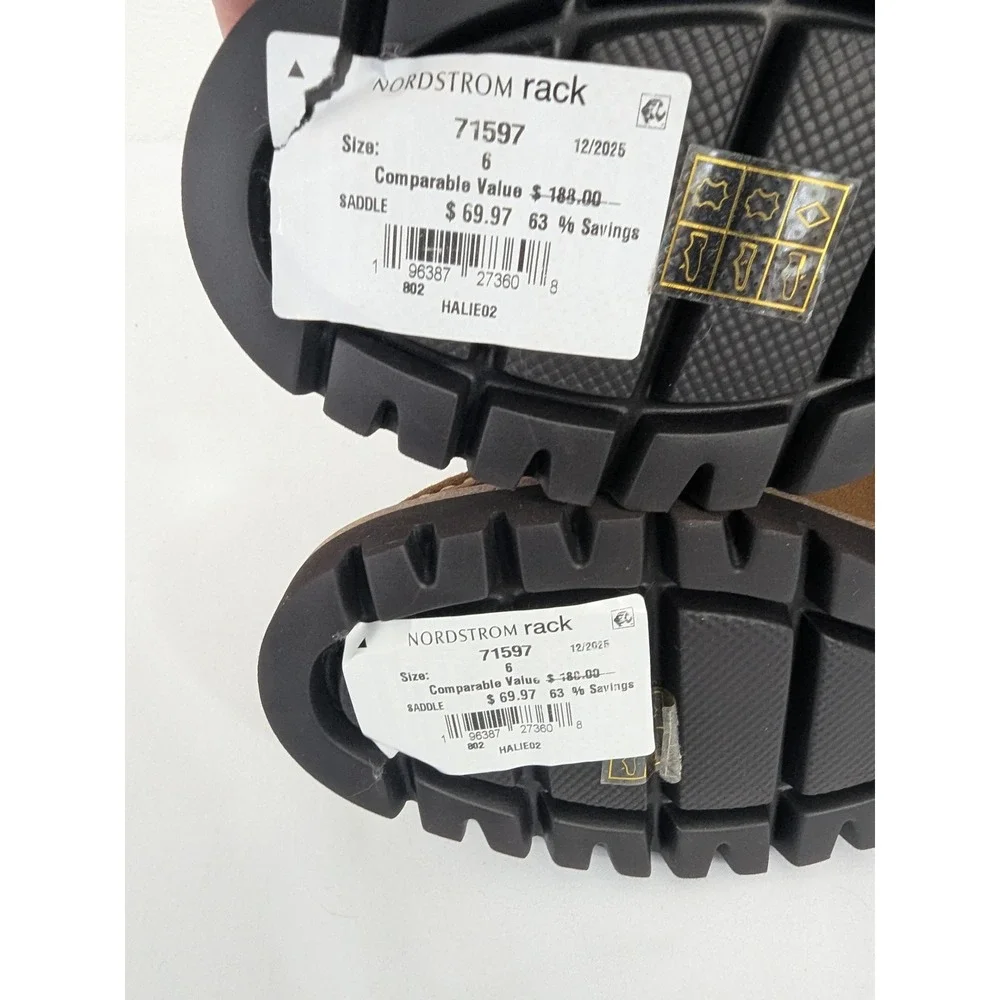 Donald Pliner Halie Womens 6M Saddle Brown Suede Slingback Lug Penny Loafers - Picture 7 of 10